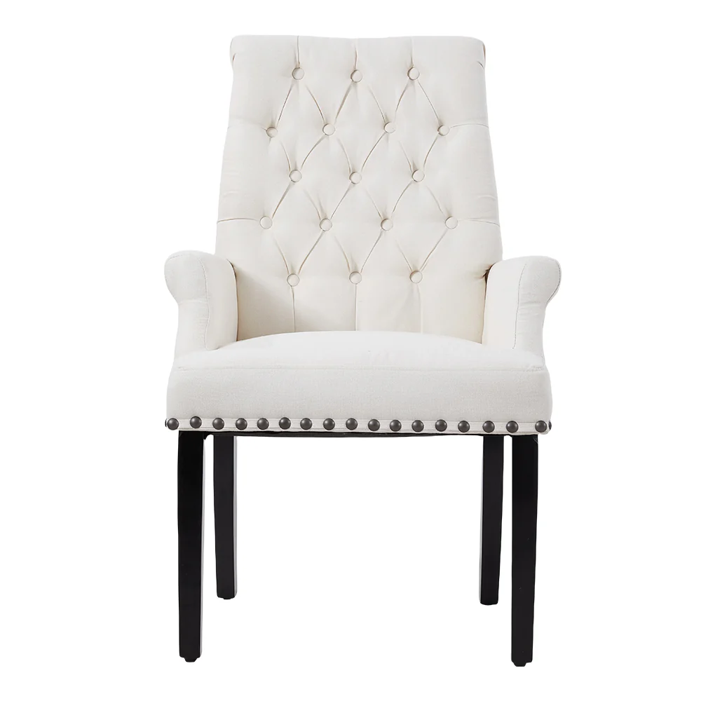 Livingandhome Beige Linen Upholstered Dining Chair - Image 4