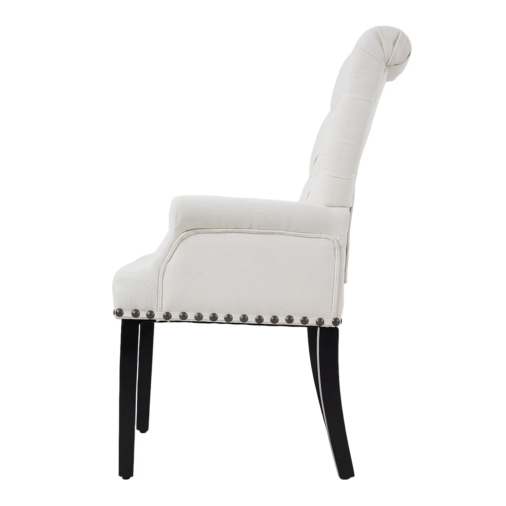 Livingandhome Beige Linen Upholstered Dining Chair - Image 5