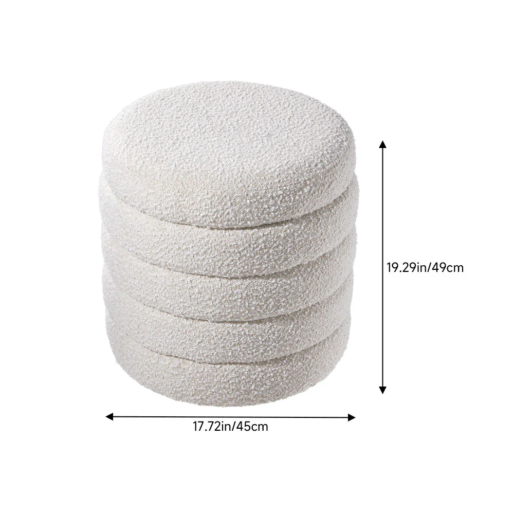 Livingandhome Beige Upholstered Round Storage Ottoman - Image 3