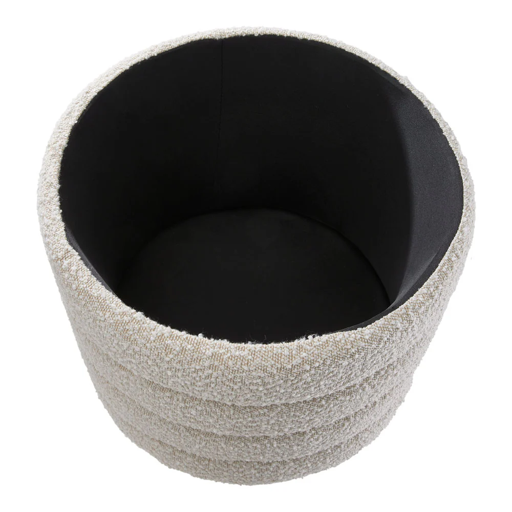 Livingandhome Beige Upholstered Round Storage Ottoman - Image 4