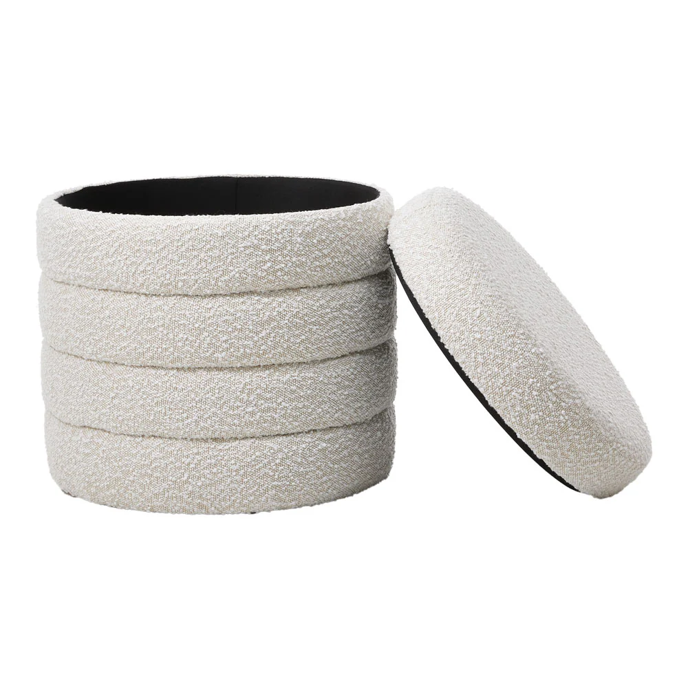 Livingandhome Beige Upholstered Round Storage Ottoman - Image 5