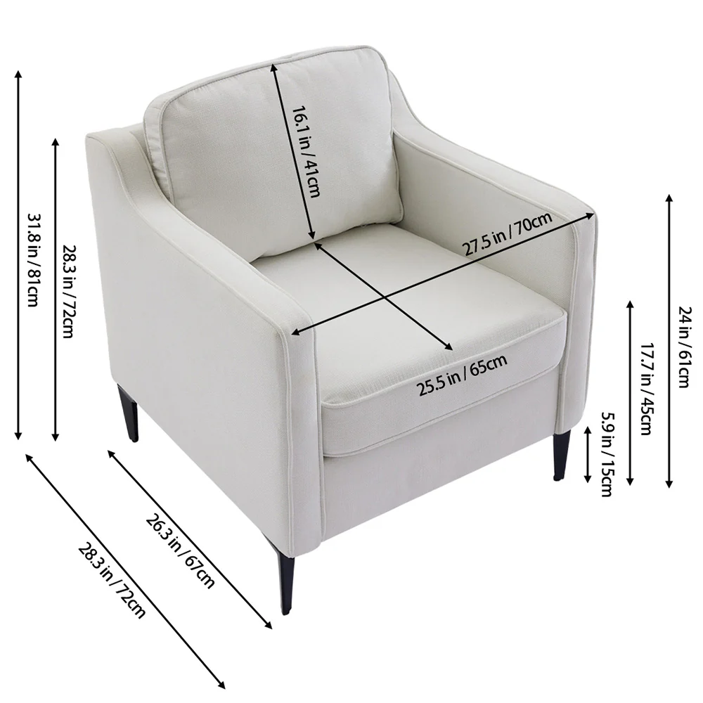 Livingandhome Beige White Fleece Sofa Chair - Image 3
