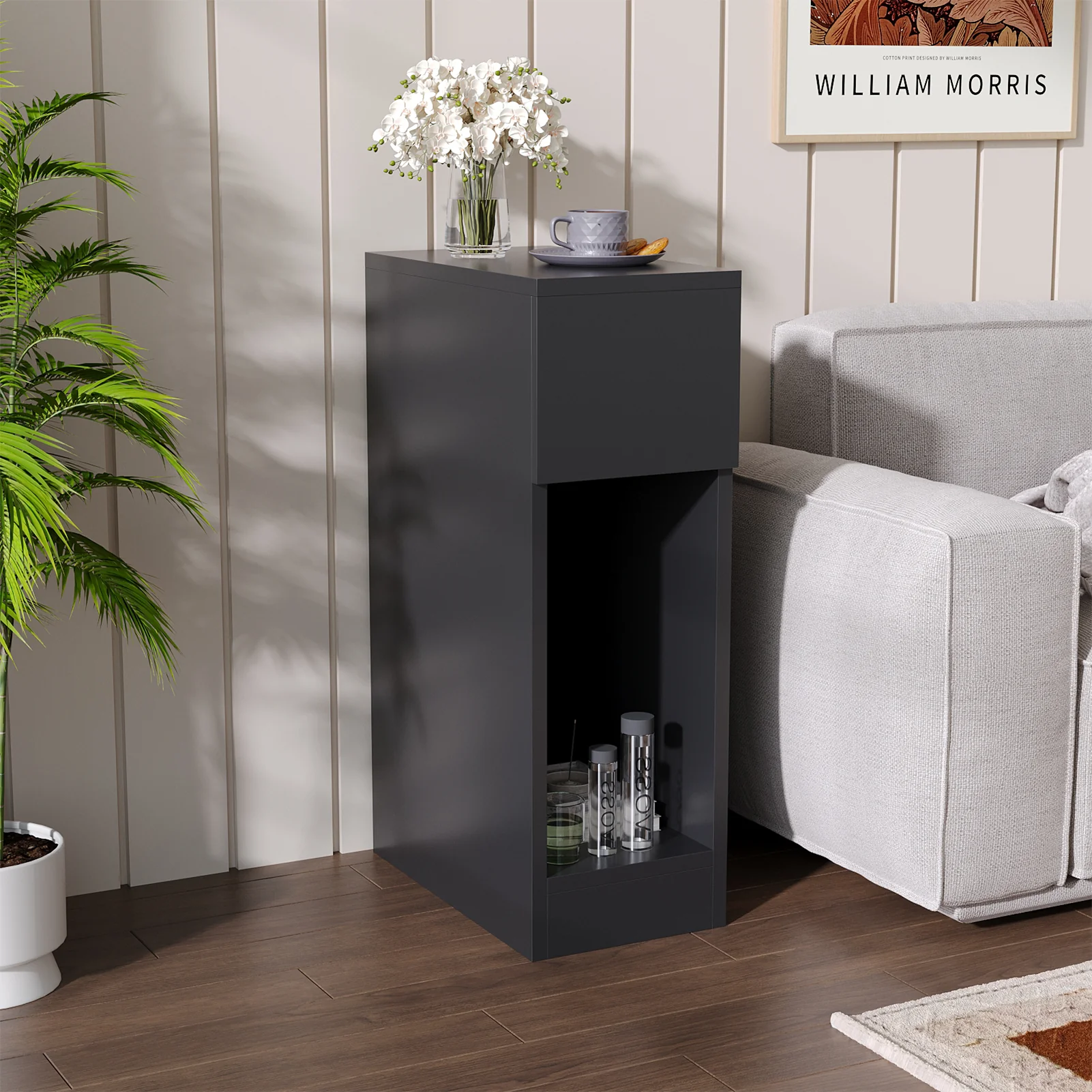 Livingandhome Black Bedside Table With A Drawer
