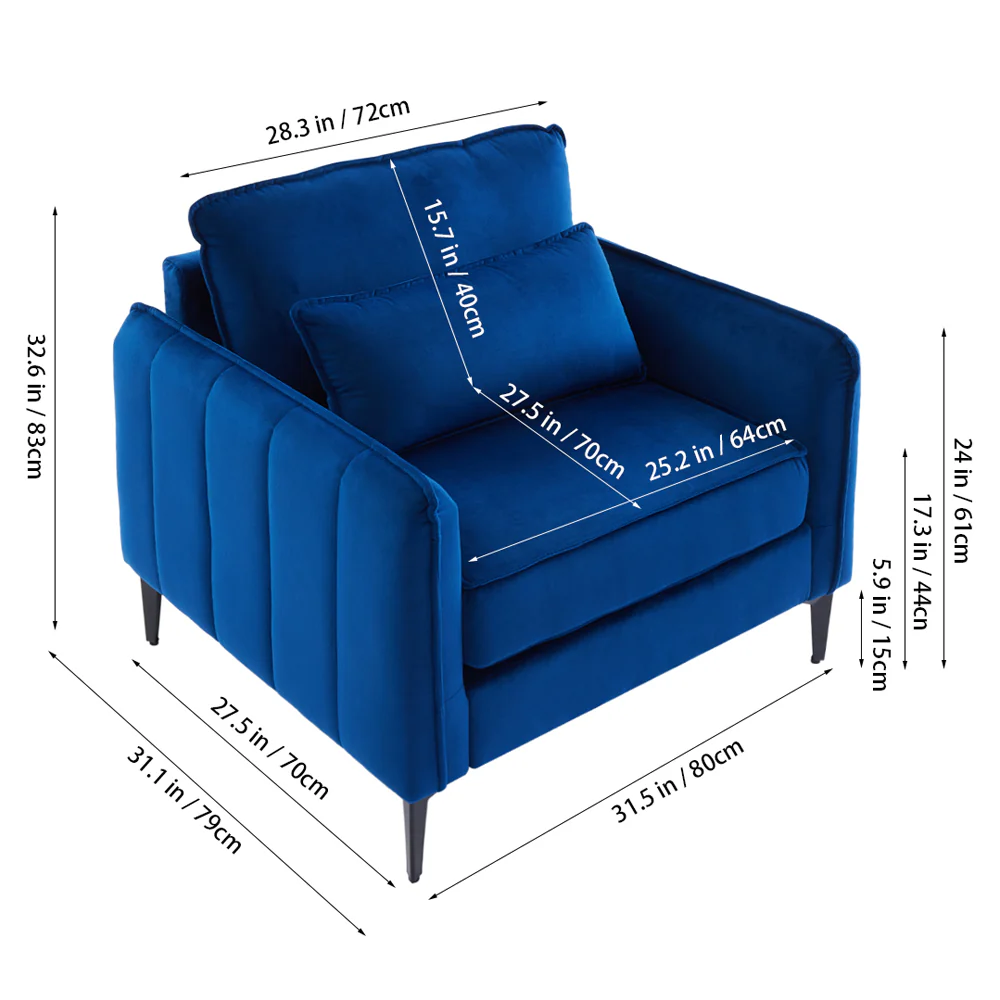 Livingandhome Blue Modern Single Armchair - Image 3