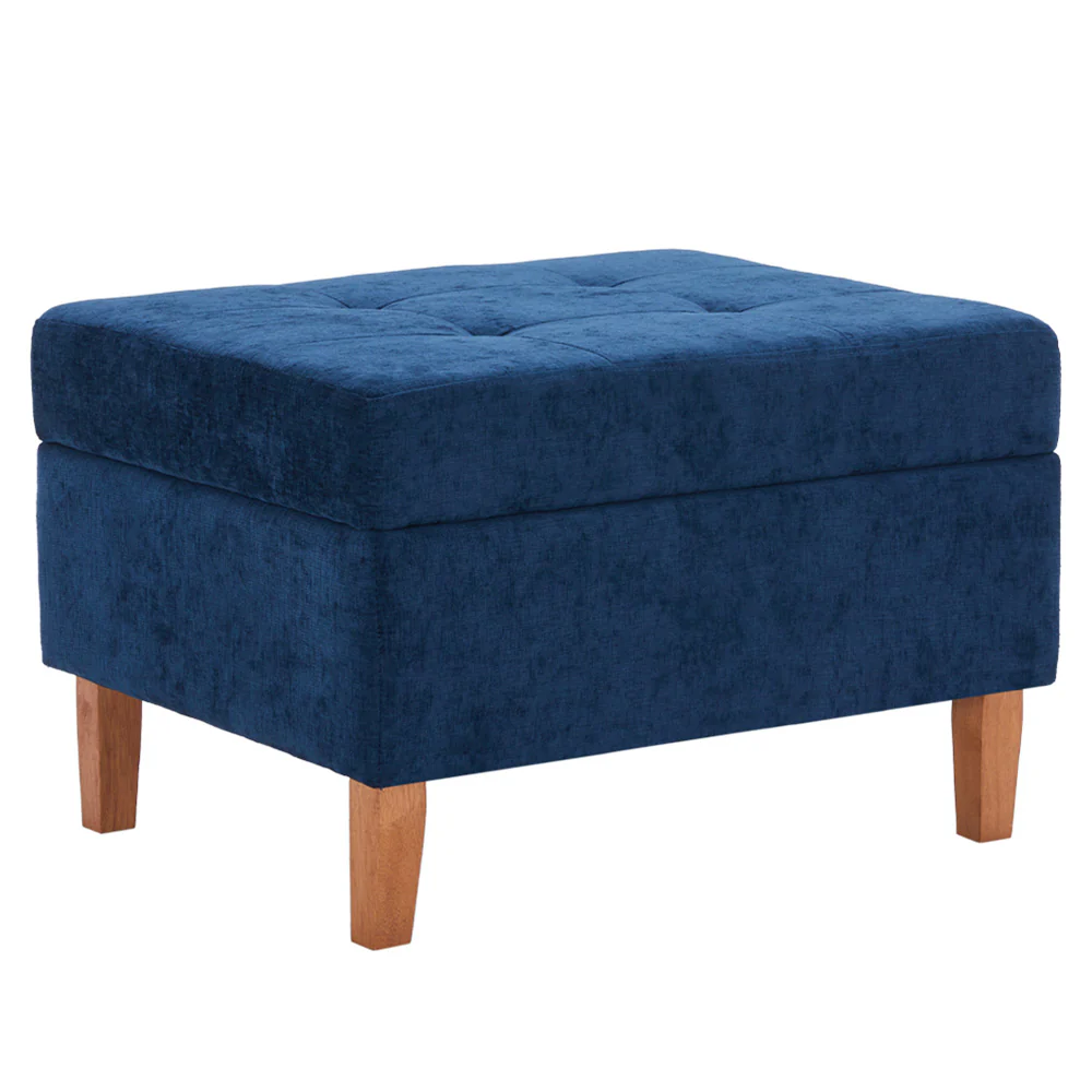 Livingandhome Chenille Storage Bench with Rubberwood Legs - Image 3