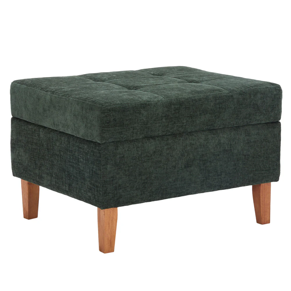 Livingandhome Chenille Storage Bench with Rubberwood Legs - Image 3