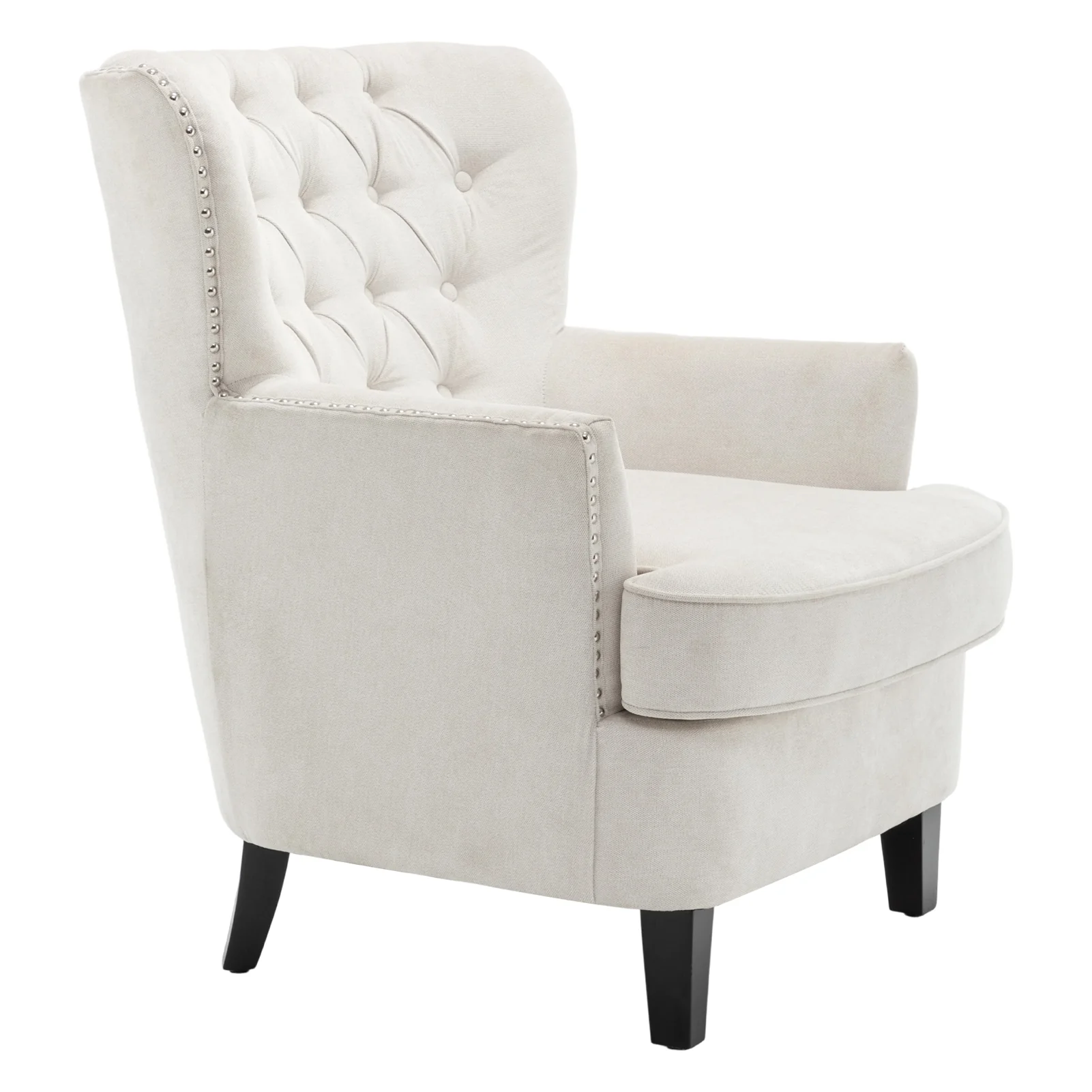 Livingandhome Classic Buttoned Back Linen Armchair with Wooden Legs - Image 3
