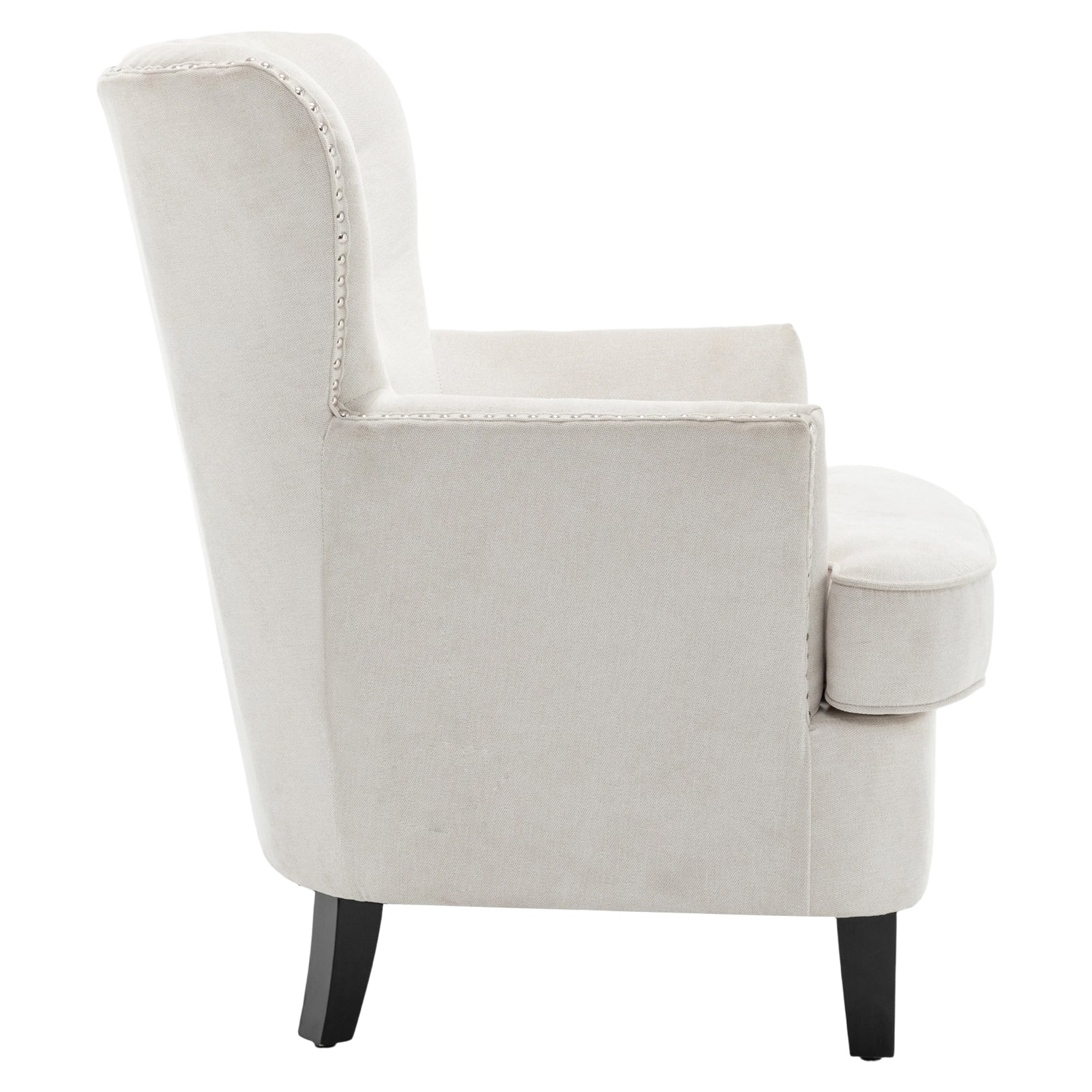 Livingandhome Classic Buttoned Back Linen Armchair with Wooden Legs - Image 4