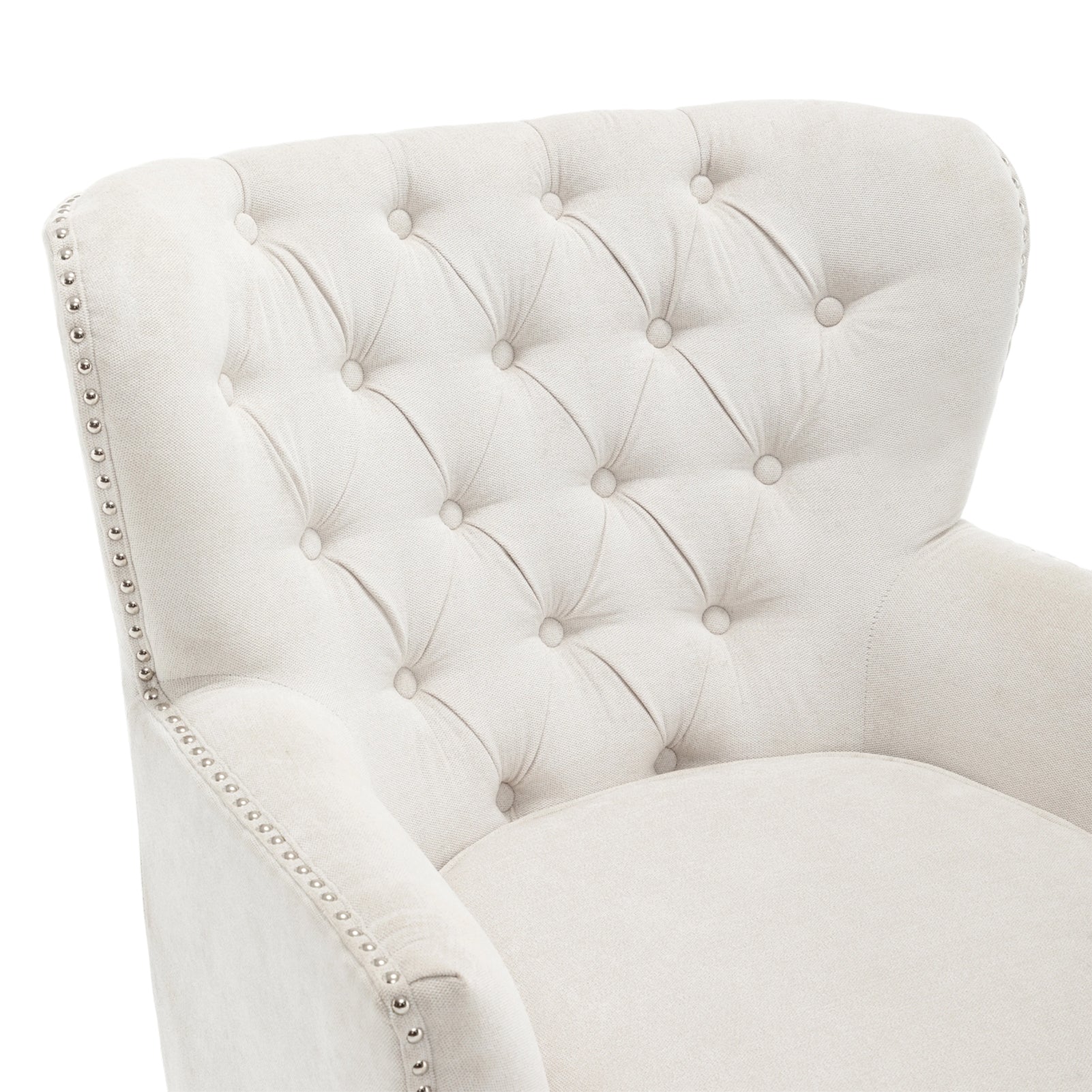 Livingandhome Classic Buttoned Back Linen Armchair with Wooden Legs - Image 5