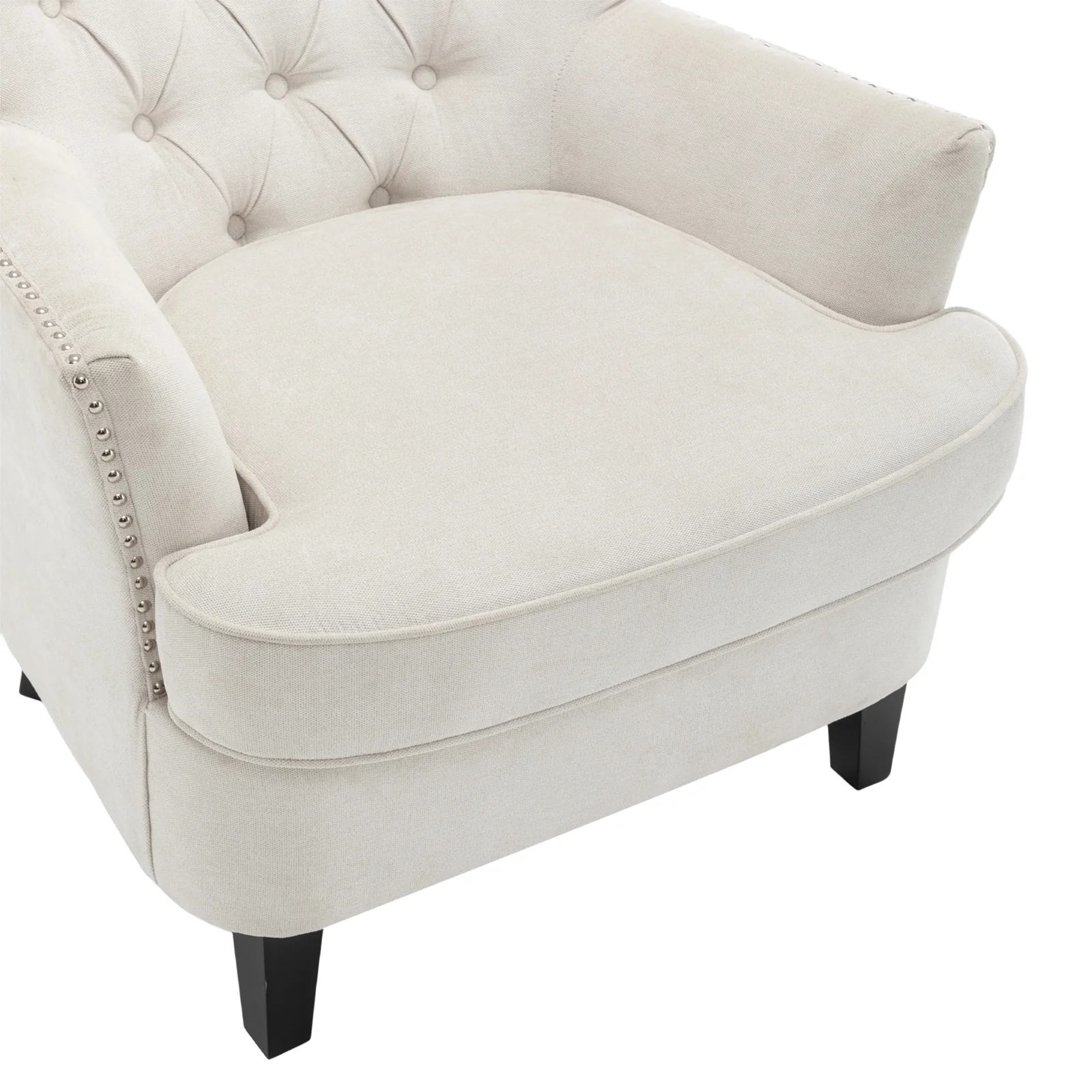 Livingandhome Classic Buttoned Back Linen Armchair with Wooden Legs - Image 6