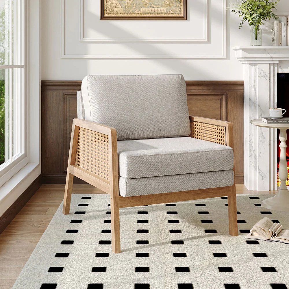 Livingandhome Classic Cushioned Wood Accent Armchair - Image 2