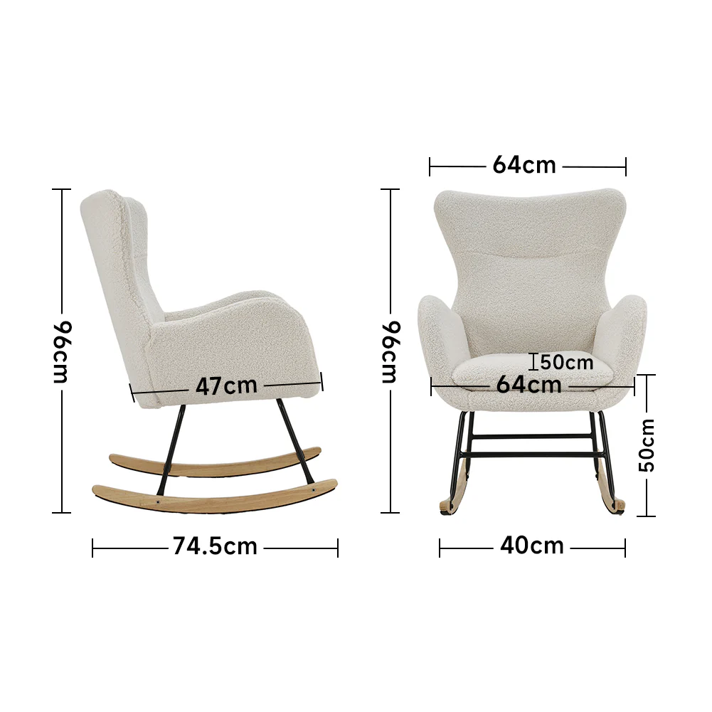 Livingandhome Comfy White Sherpa Rocking Chair with Armrests - Image 3
