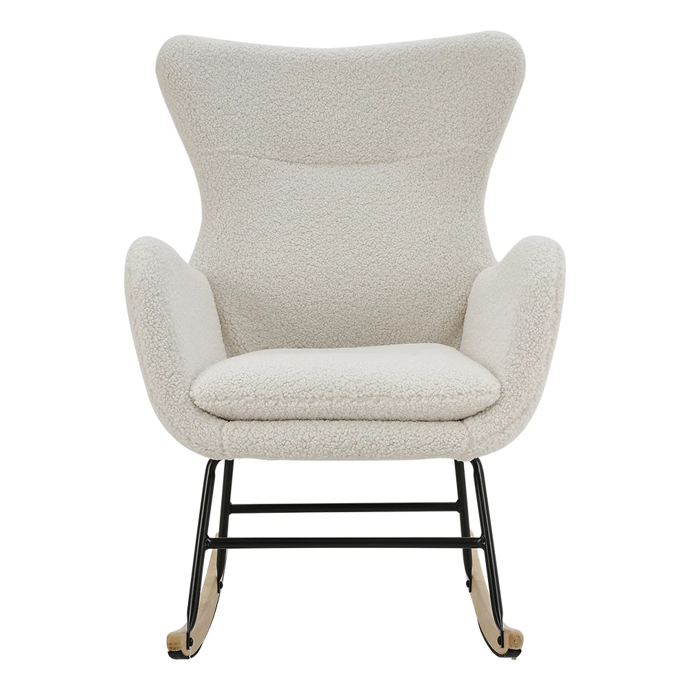 Livingandhome Comfy White Sherpa Rocking Chair with Armrests - Image 4