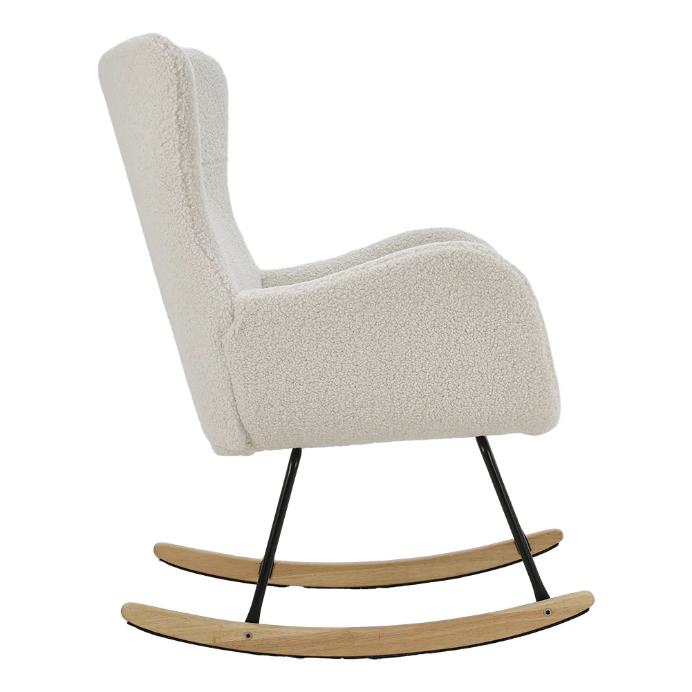 Livingandhome Comfy White Sherpa Rocking Chair with Armrests - Image 5