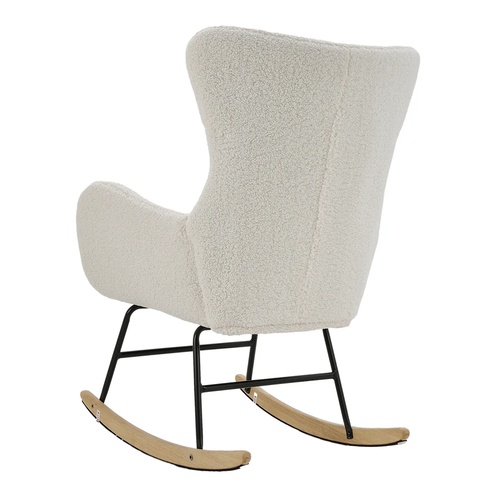 Livingandhome Comfy White Sherpa Rocking Chair with Armrests - Image 6
