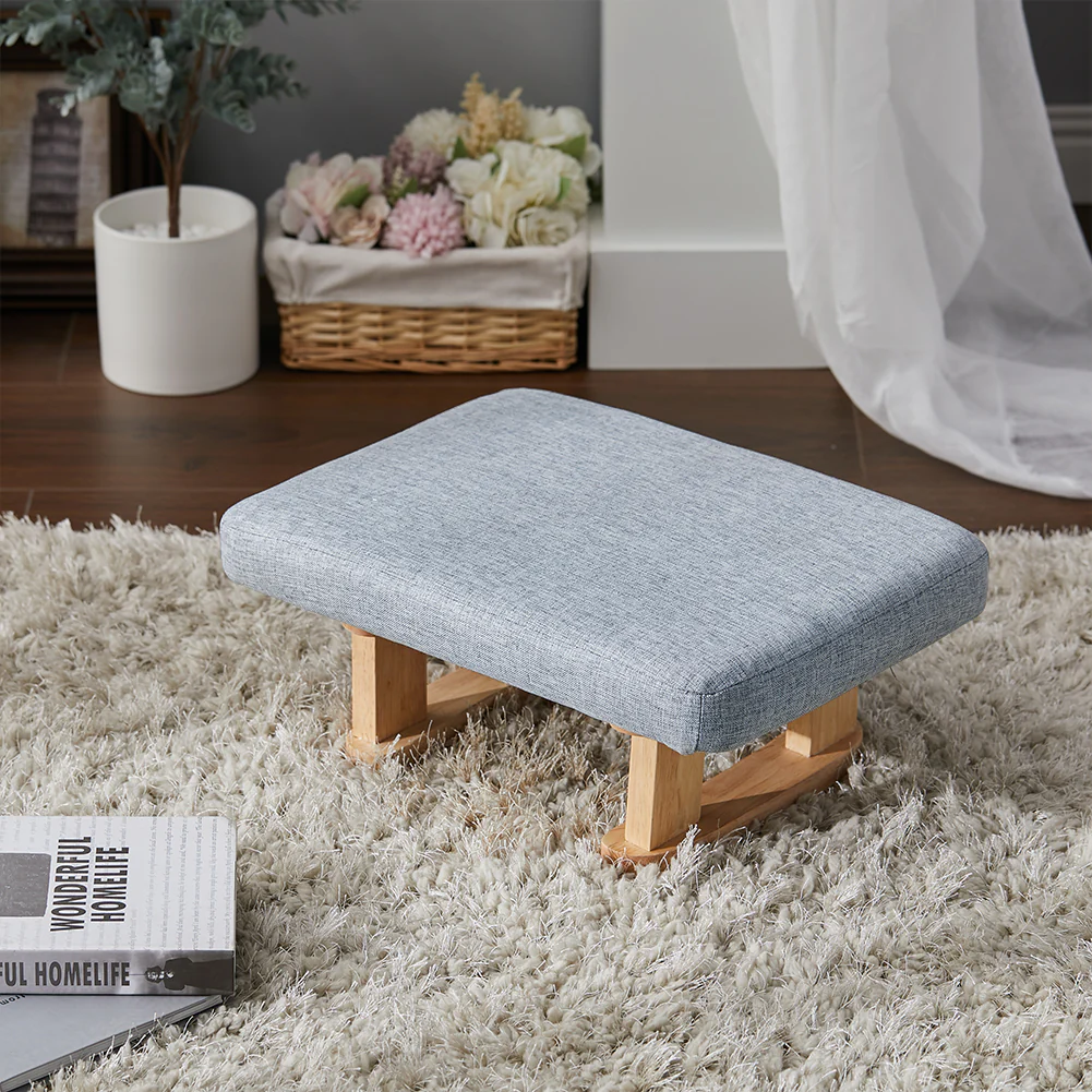 Livingandhome Compact Linen Footrest with Wooden Frame - Image 2