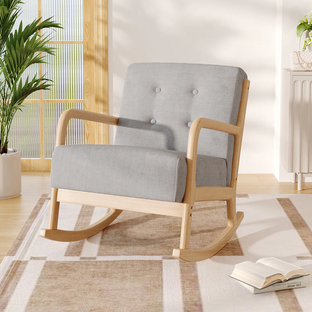 Livingandhome Contemporary Linen Rocking Chair - Image 2