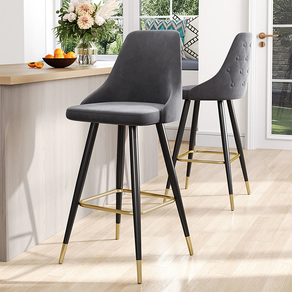 Livingandhome Contemporary Velvet Bar Stools With Metal Legs