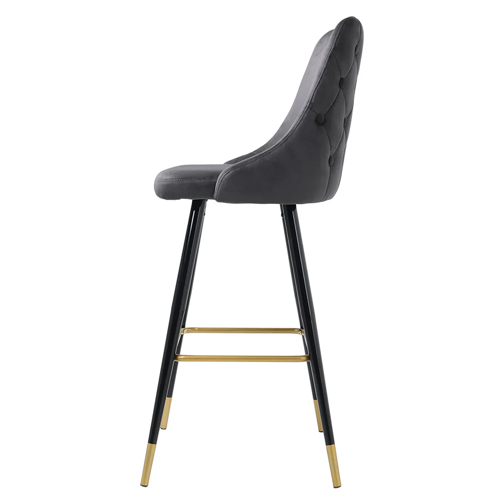 Livingandhome Contemporary Velvet Bar Stools With Metal Legs - Image 4