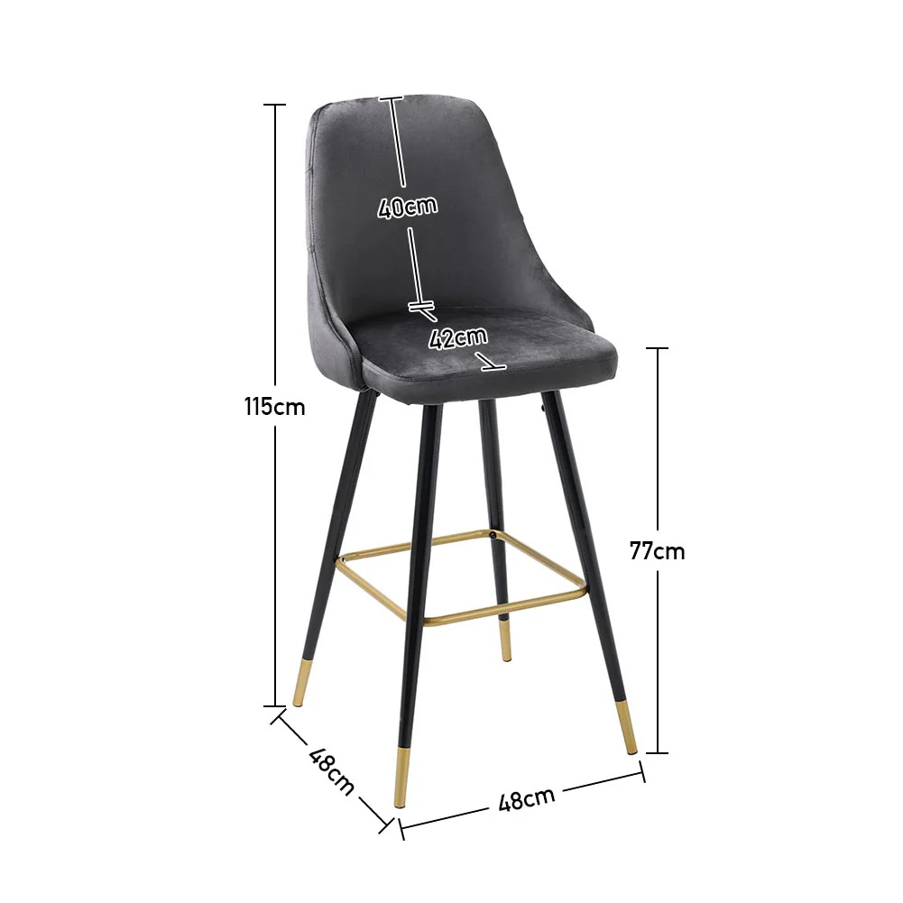 Livingandhome Contemporary Velvet Bar Stools With Metal Legs - Image 5