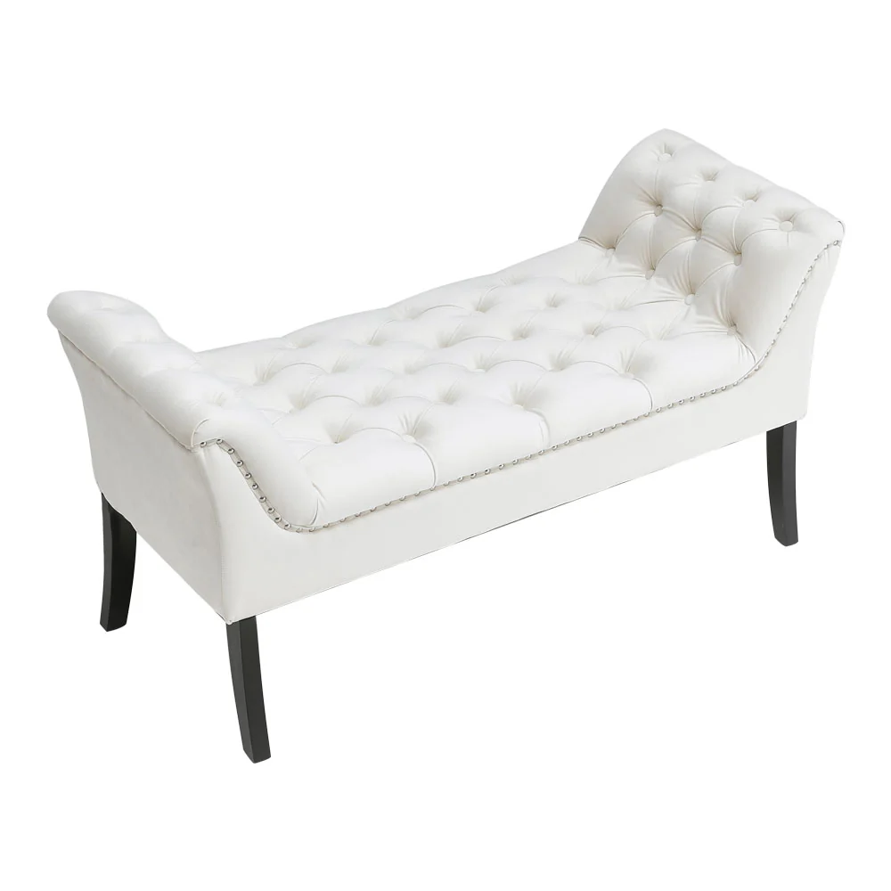 Livingandhome Contemporary Velvet Buttoned Bench With Black Wood Legs