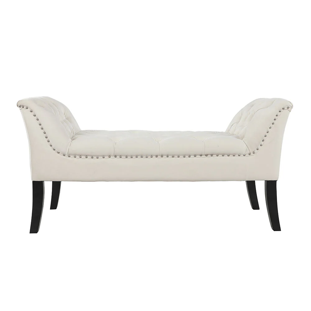 Livingandhome Contemporary Velvet Buttoned Bench With Black Wood Legs - Image 3