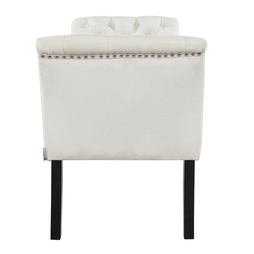Livingandhome Contemporary Velvet Buttoned Bench With Black Wood Legs - Image 4