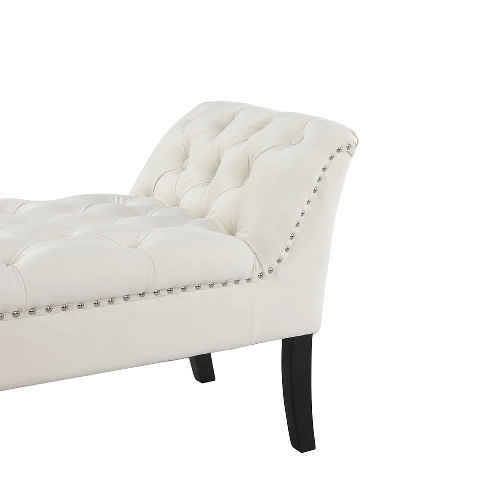Livingandhome Contemporary Velvet Buttoned Bench With Black Wood Legs - Image 5