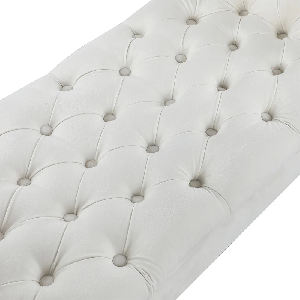 Livingandhome Contemporary Velvet Buttoned Bench With Black Wood Legs - Image 6