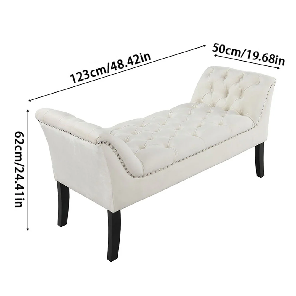 Livingandhome Contemporary Velvet Buttoned Bench With Black Wood Legs - Image 7