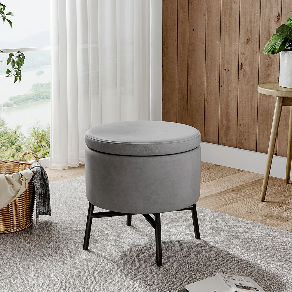 Livingandhome Contemporary Velvet Storage Ottoman