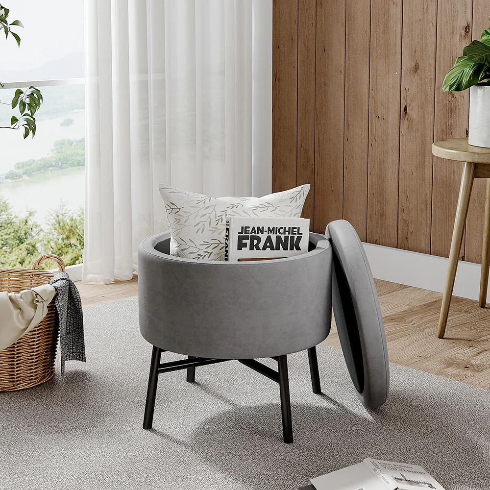 Livingandhome Contemporary Velvet Storage Ottoman - Image 2