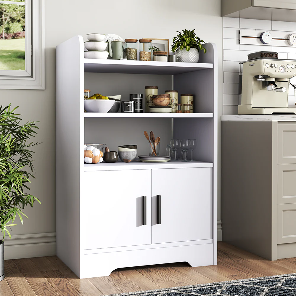 Livingandhome Contemporary Wooden Sideboard Cabinet with Open Storage