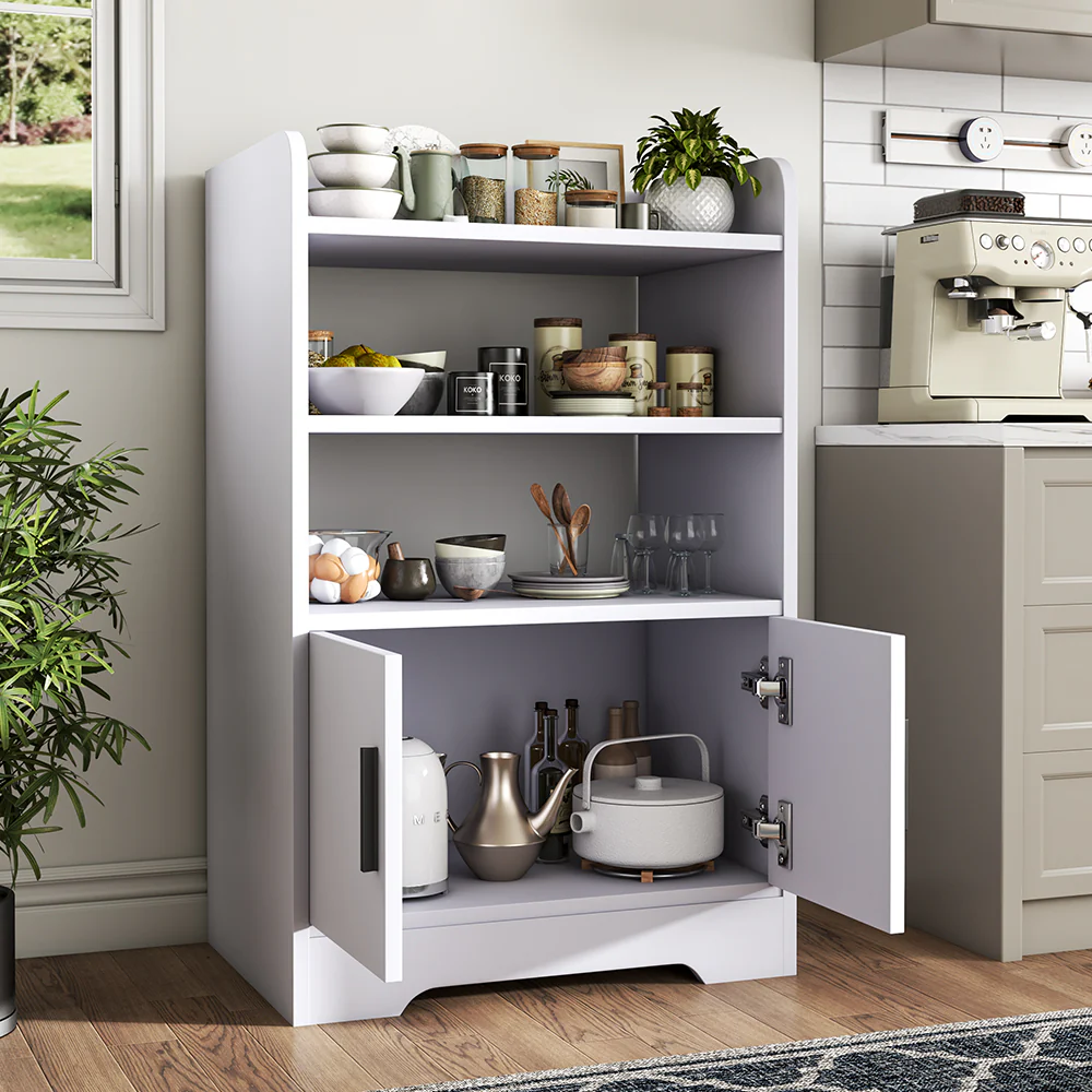 Livingandhome Contemporary Wooden Sideboard Cabinet with Open Storage - Image 2