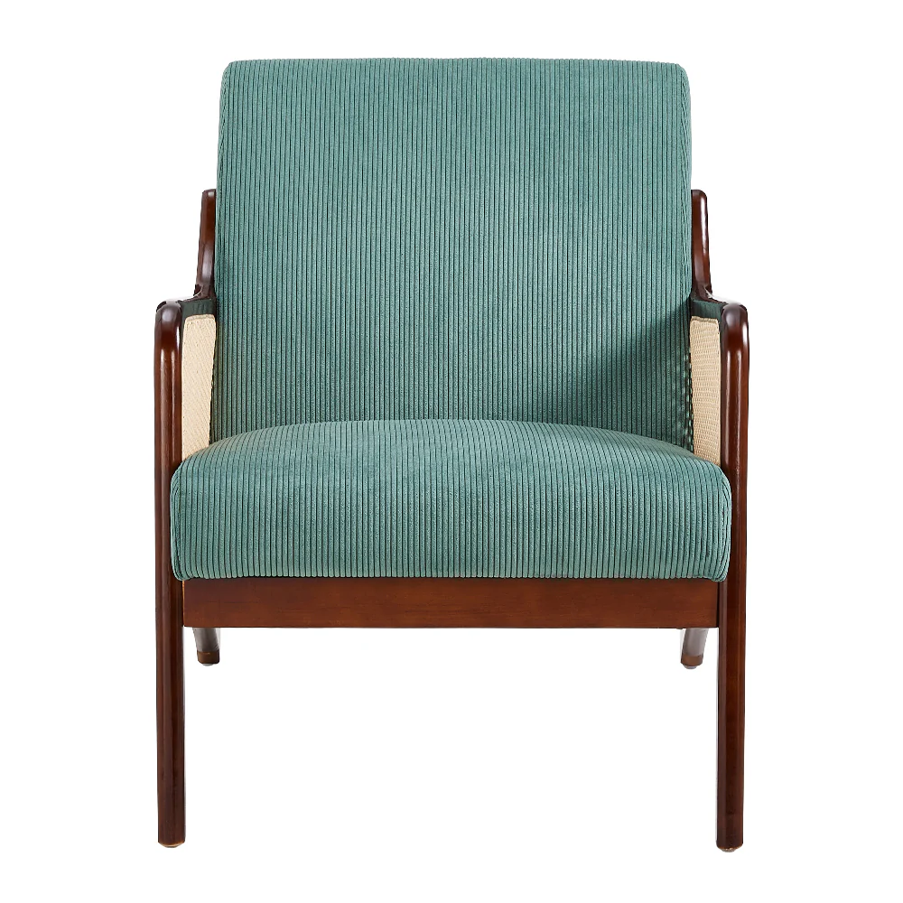 Livingandhome Corduroy Upholstered Armchair With Rattan Sides - Image 4