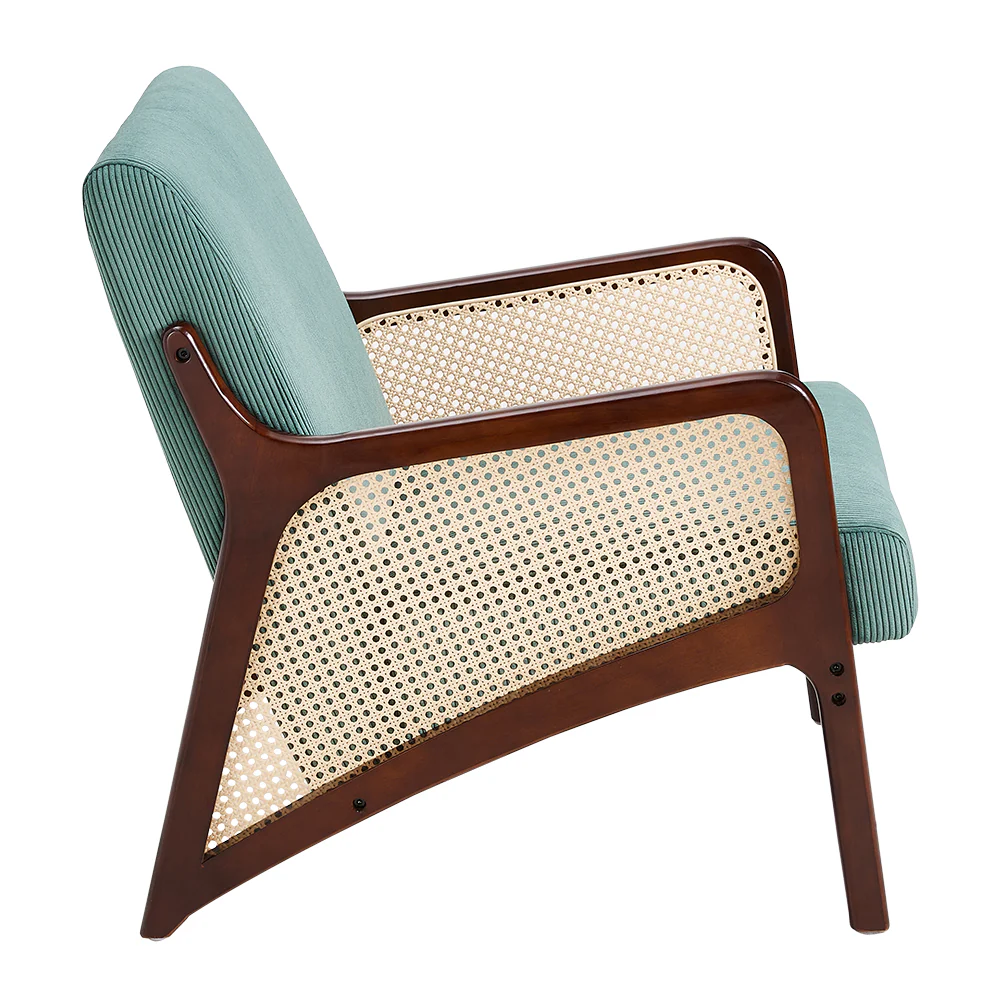 Livingandhome Corduroy Upholstered Armchair With Rattan Sides - Image 5