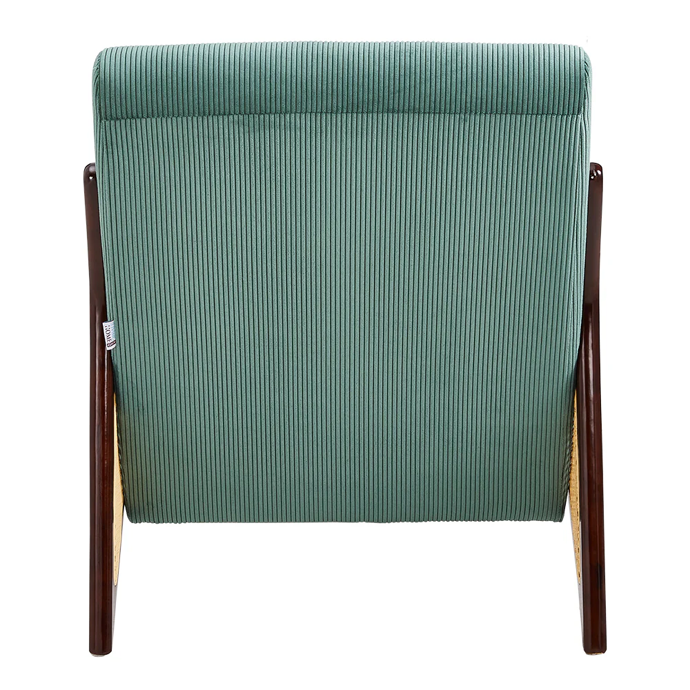 Livingandhome Corduroy Upholstered Armchair With Rattan Sides - Image 6