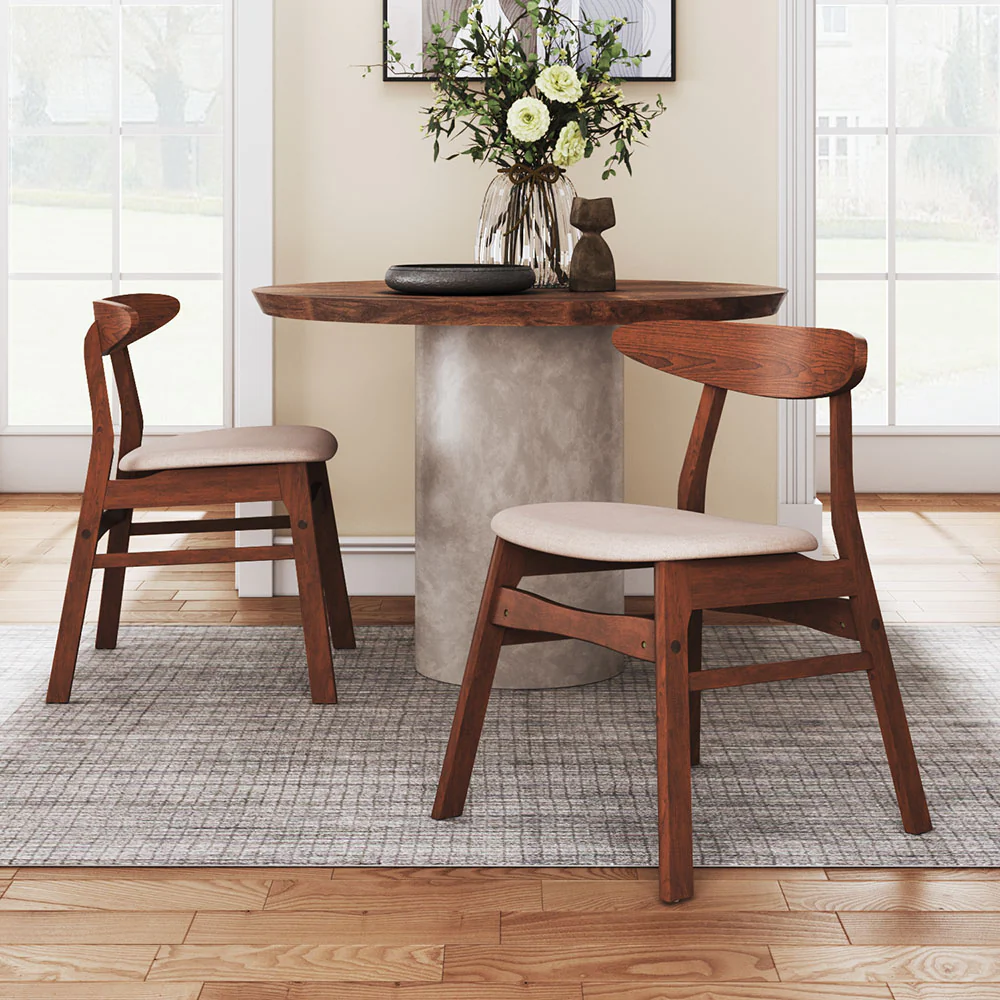 Livingandhome Cushioned Linen Chair with Wooden Frame - Image 2