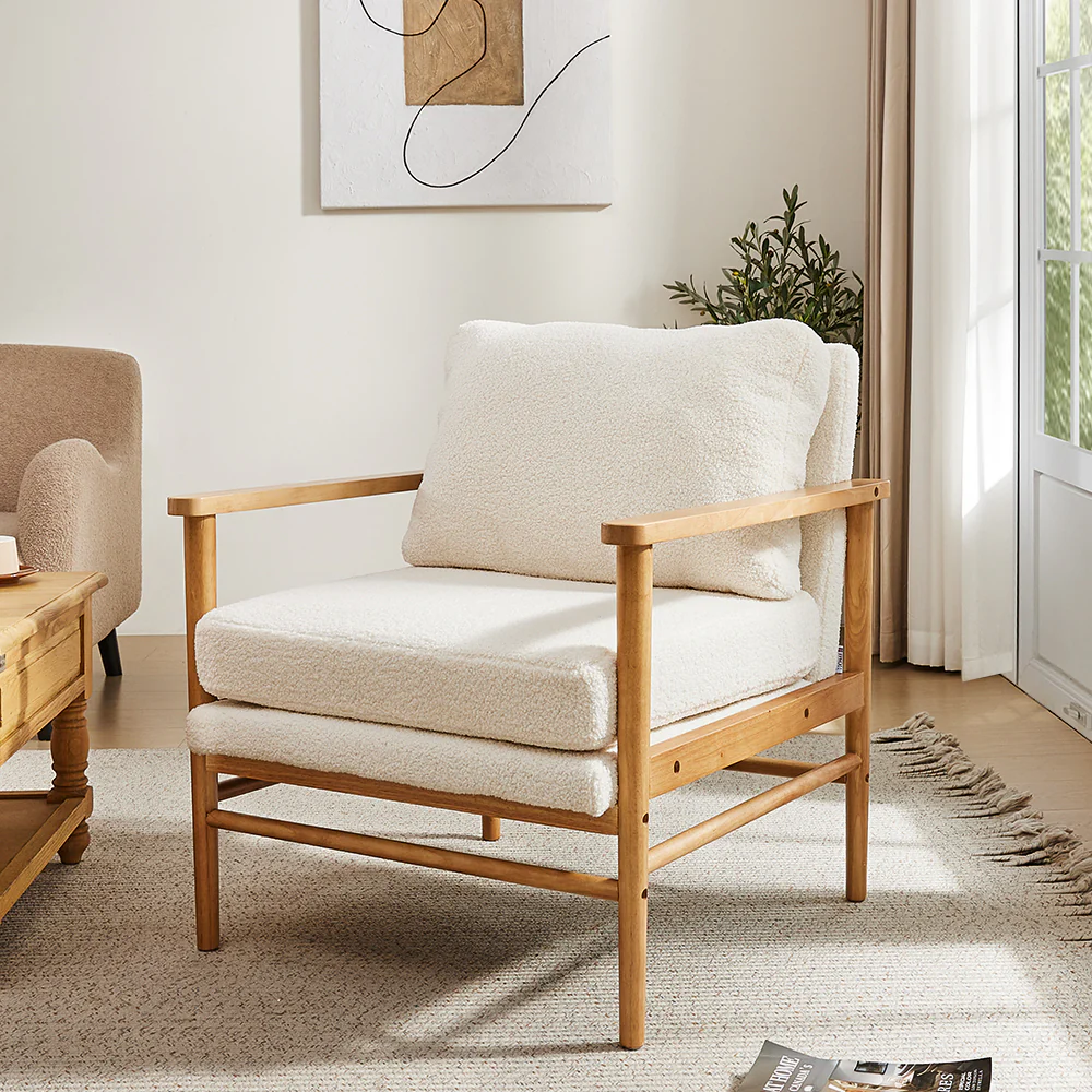 Livingandhome Direct Teddy Bear Fur Wooden Armchair - Image 2