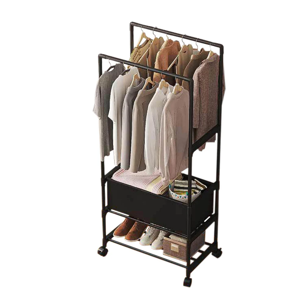 Livingandhome Double Rod Metal Clothes Rack on Wheels - Image 3
