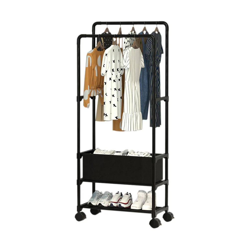 Livingandhome Double Rod Metal Clothes Rack on Wheels - Image 4