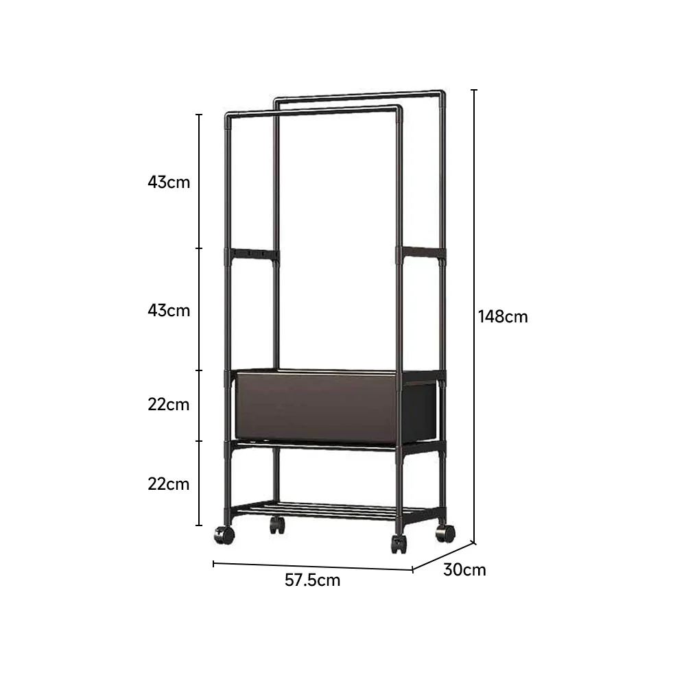 Livingandhome Double Rod Metal Clothes Rack on Wheels - Image 6