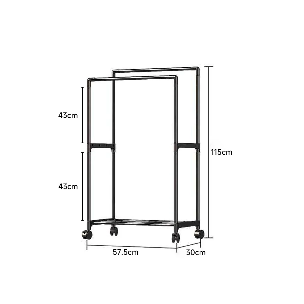 Livingandhome Double Rod Metal Clothes Rack on Wheels - Image 6