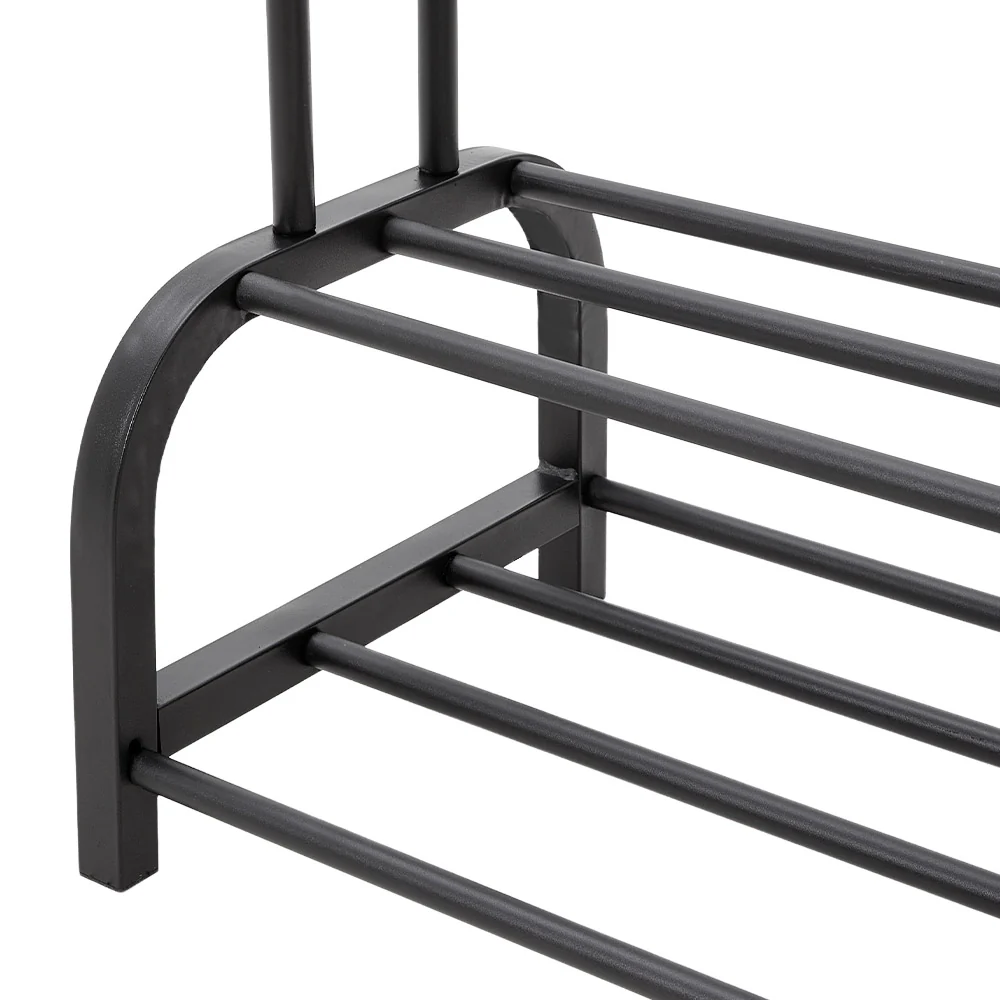 Livingandhome Double-Rod Metal Clothes Rack with Hooks - Image 3