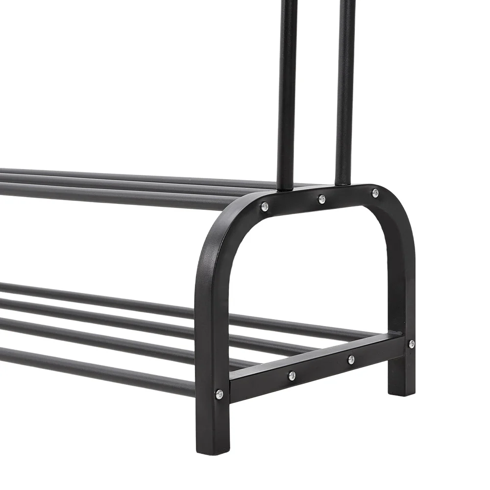 Livingandhome Double-Rod Metal Clothes Rack with Hooks - Image 4