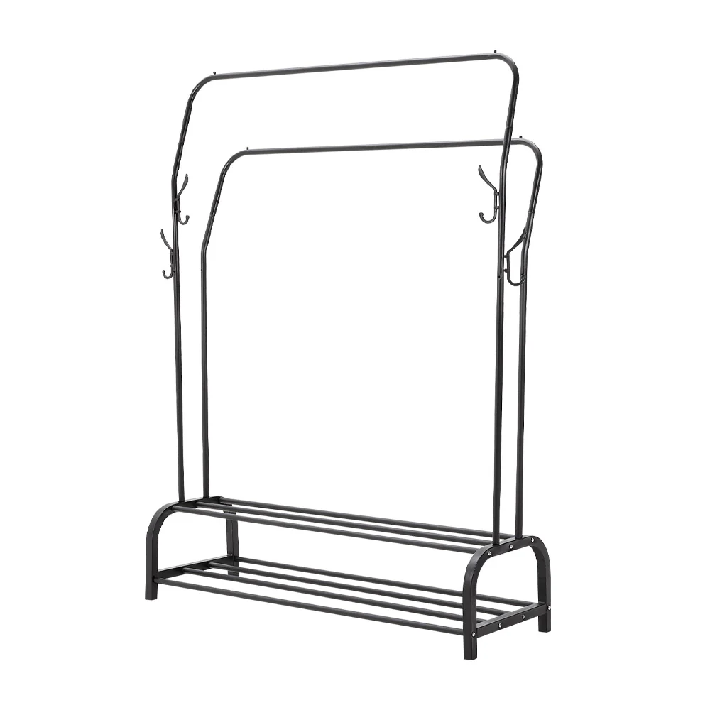 Livingandhome Double-Rod Metal Clothes Rack with Hooks - Image 5