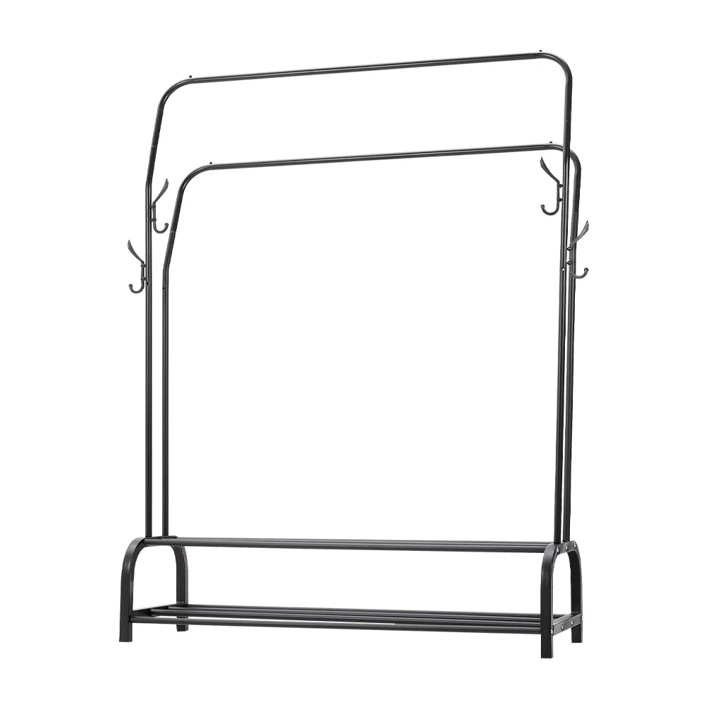 Livingandhome Double-Rod Metal Clothes Rack with Hooks - Image 6