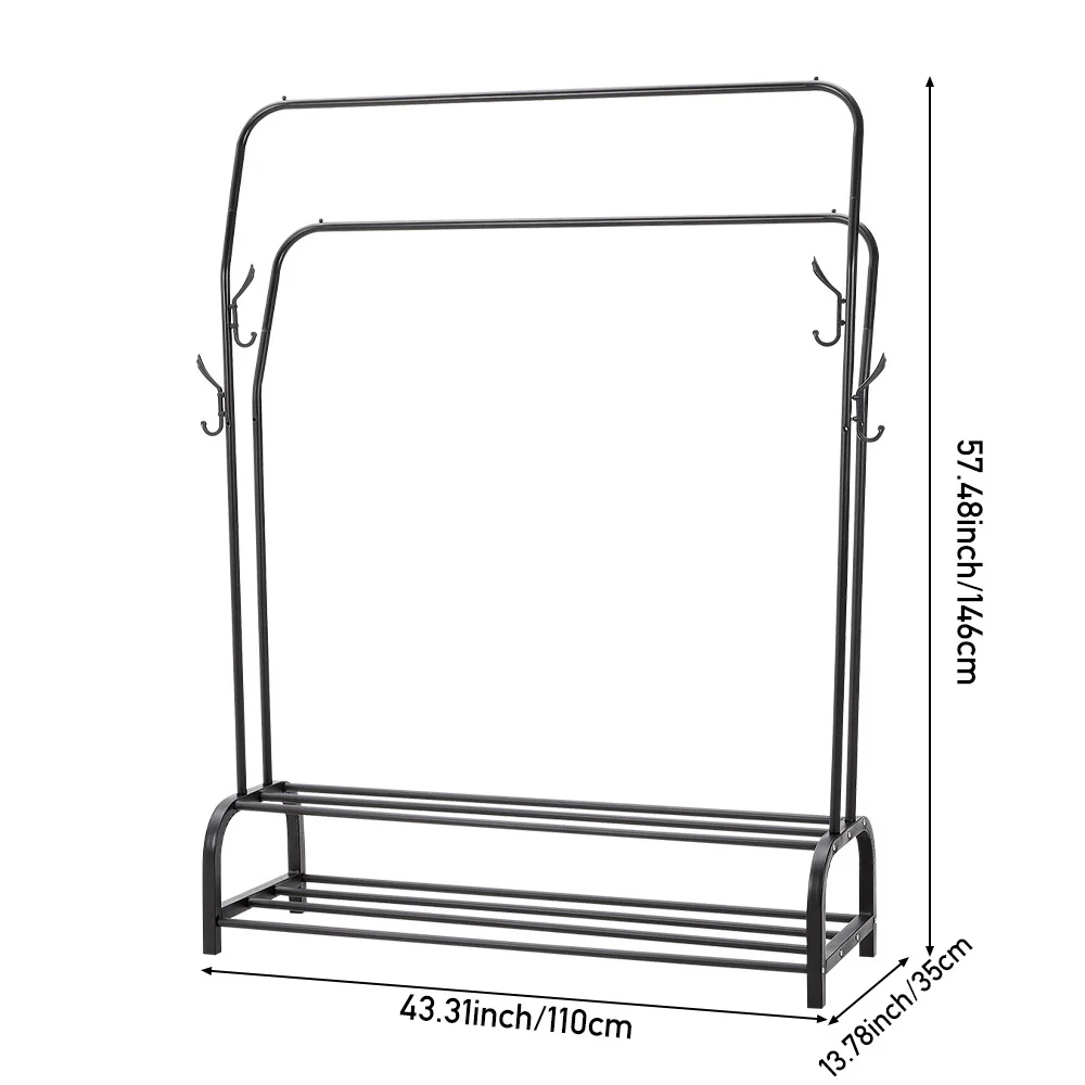 Livingandhome Double-Rod Metal Clothes Rack with Hooks - Image 7