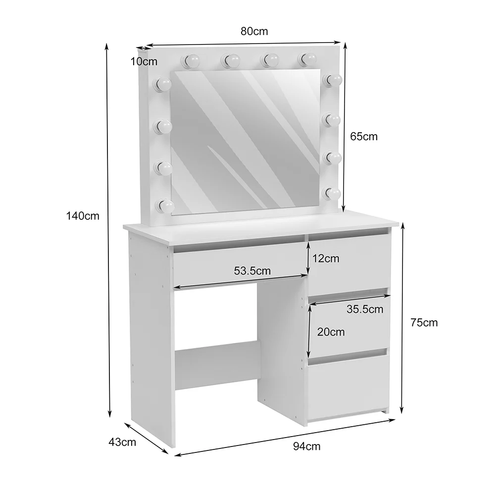 Livingandhome Dressing Table with Four Drawers and Mirror - Image 6