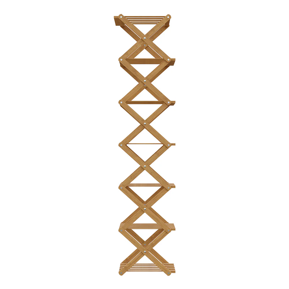 Livingandhome Durable 7-Layer Bamboo Folding Shoe Rack - Image 3